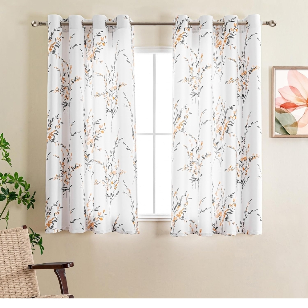 Floral White and Orange Curtains